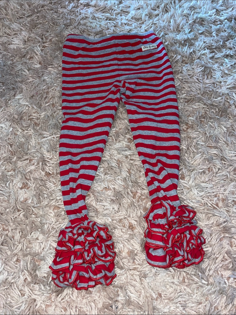 Striped Red & Gray Ruffle Hem Kids bottoms